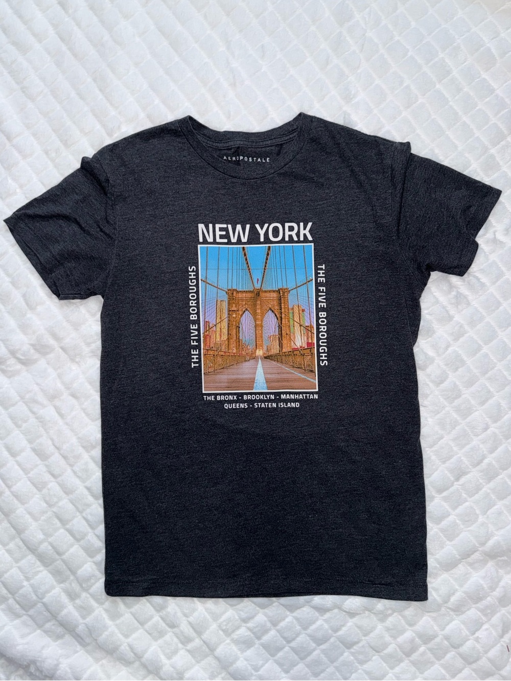 Aeropostale New York NYC Brooklyn Graphic Tee - Graphite Dark Gray